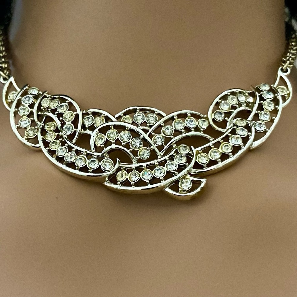 Vintage Kramer Gold Tone Clear Crystals Necklace and Bracelet Set